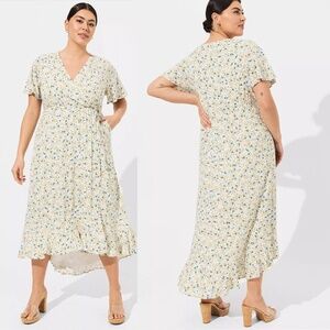 Torrid Floral Flutter Sleeves Maxi Wrap Dress 3X NWT